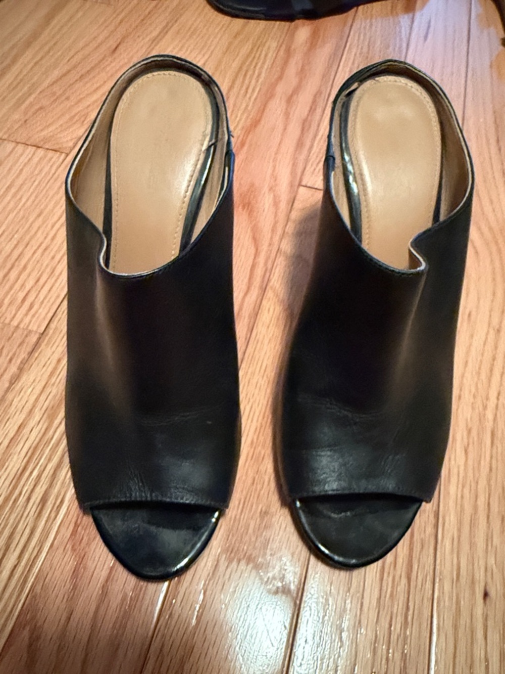 Calvin Klein Black Leather Peep-Toe Slip-On Mules